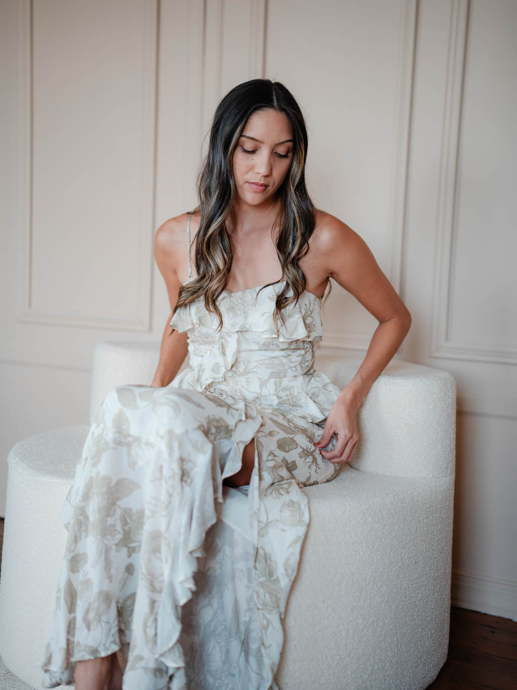 Love Letters Floral Maxi Dress - Oatmeal/Beige