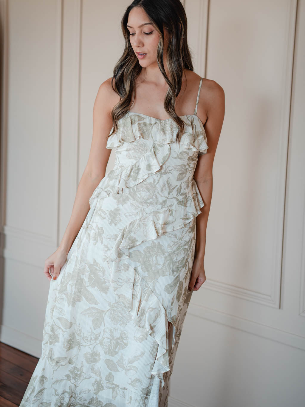 Love Letters Floral Maxi Dress - Oatmeal/Beige