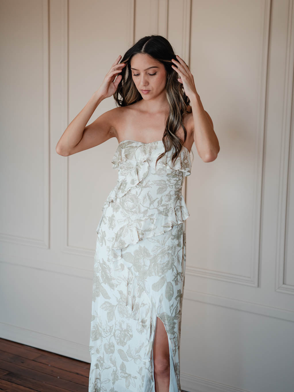 Love Letters Floral Maxi Dress - Oatmeal/Beige