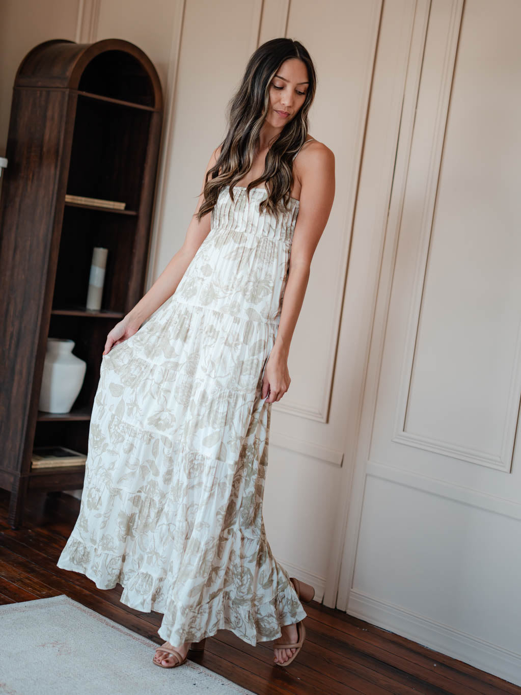 Georgia Floral Maxi Dress - Oatmeal/Beige
