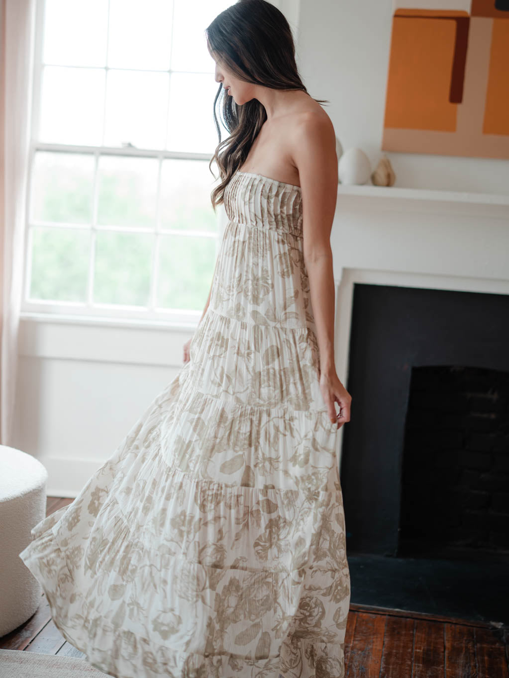 Georgia Floral Maxi Dress - Oatmeal/Beige