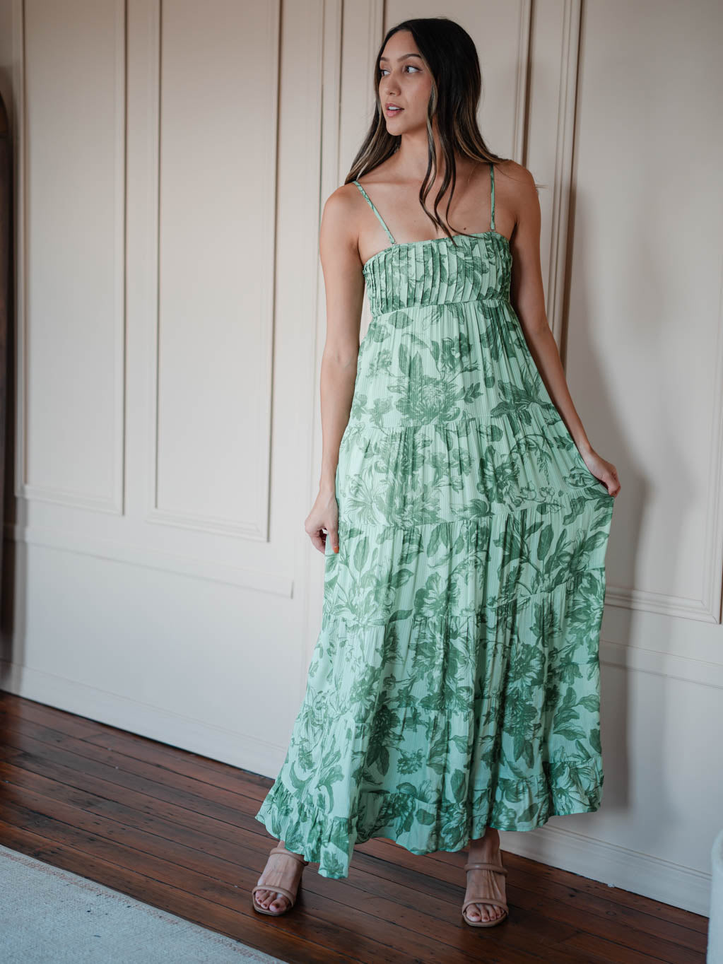 green floral strapless dress Green Floral Strapless Mini Dress - Vacation Dresses