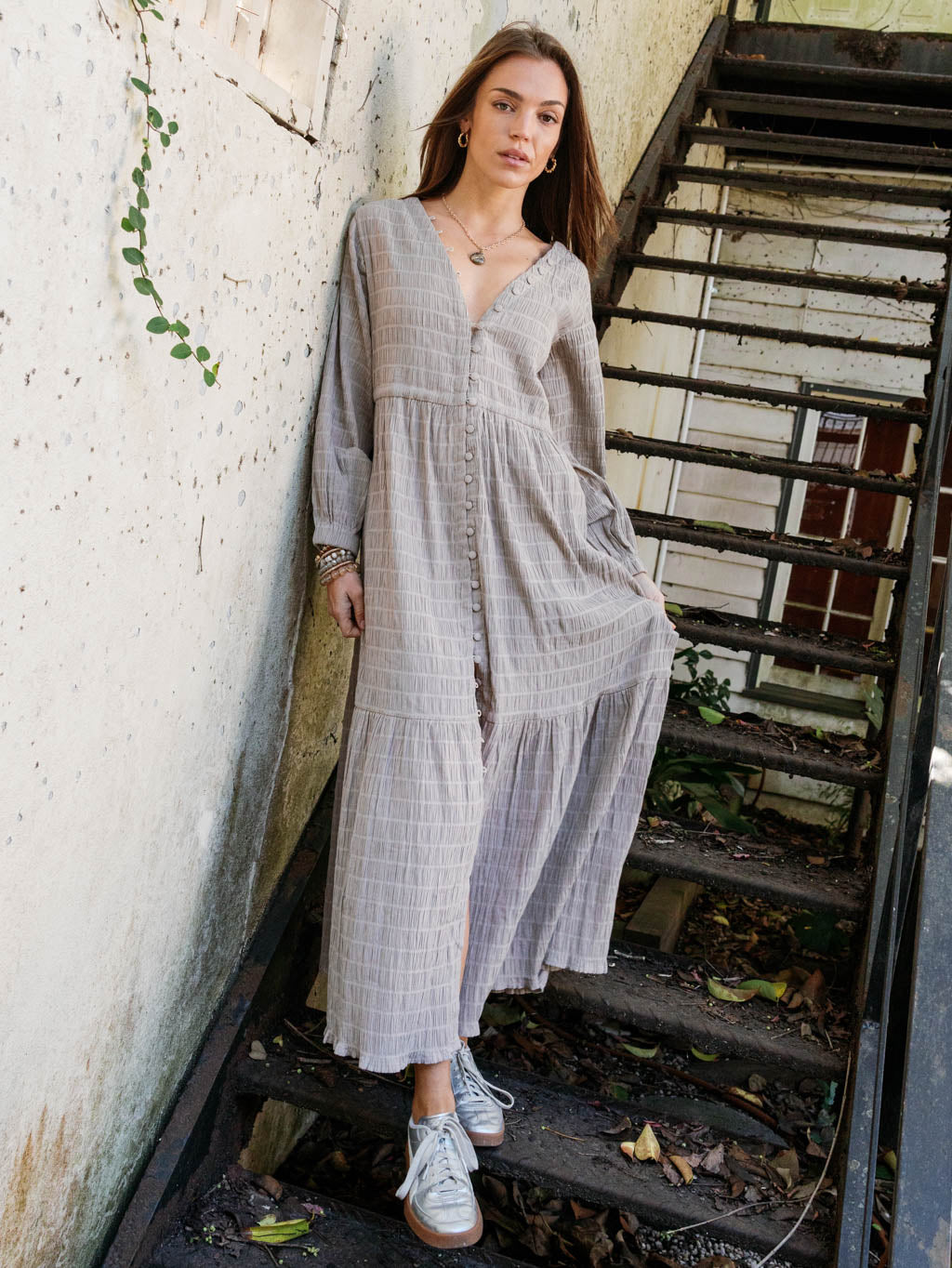 Southern Star Maxi Shirtdress - Silver Lining