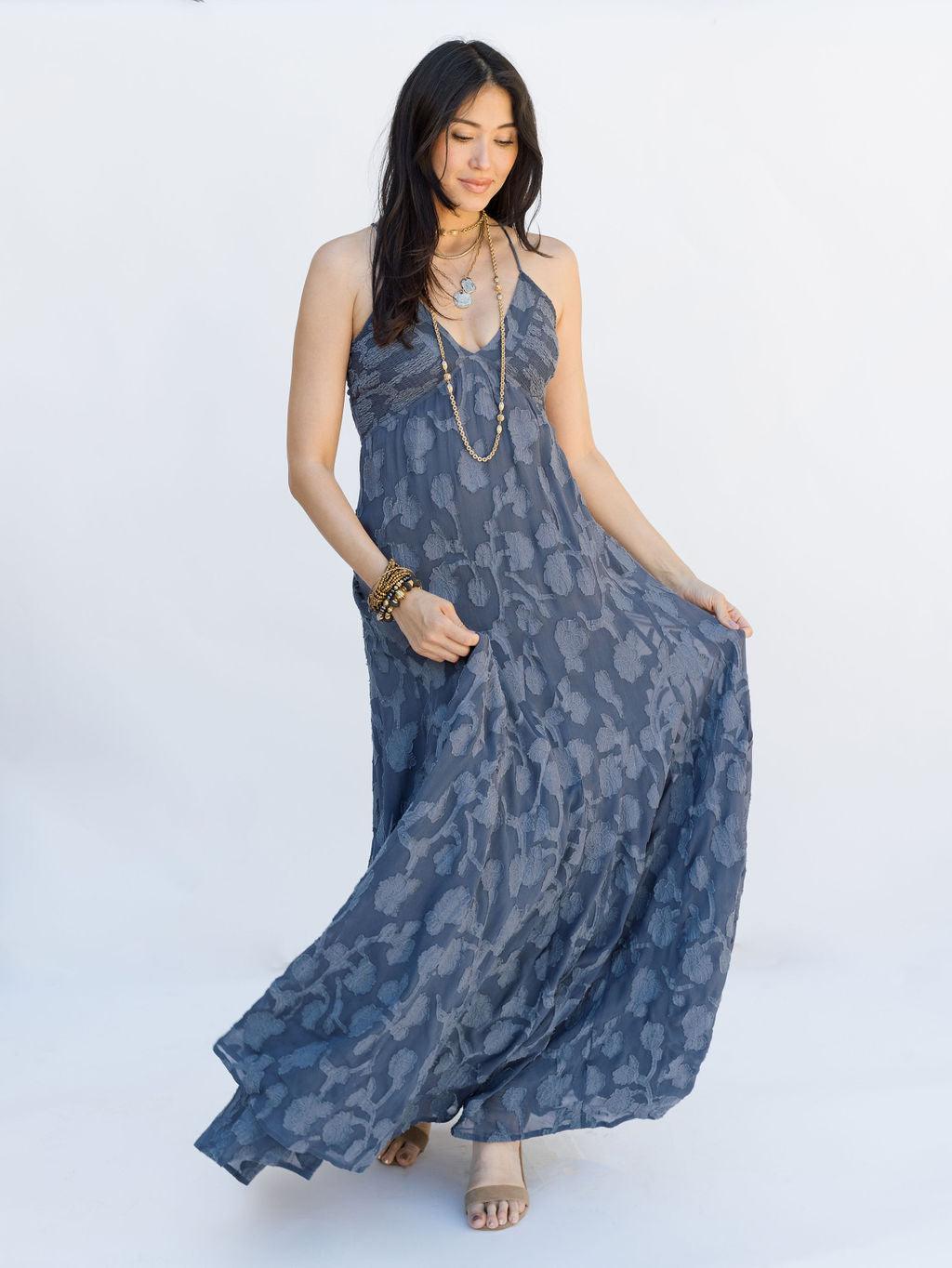 Fashion mythical kind of love navy blue maxi dress