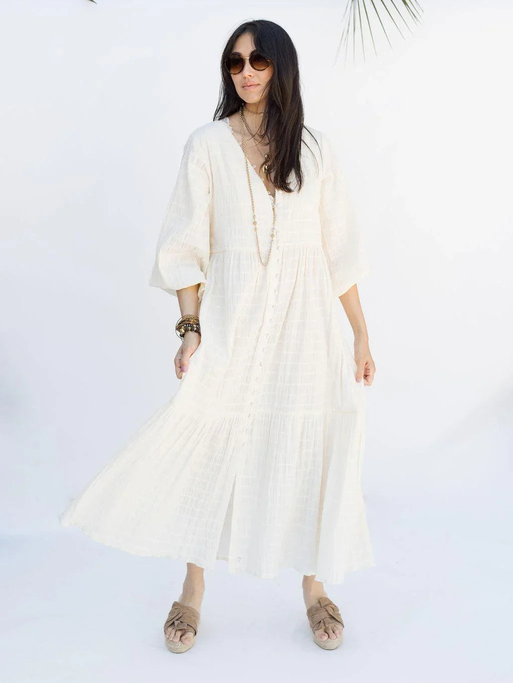 Southern Star Maxi Shirtdress - Egret - Rain of May