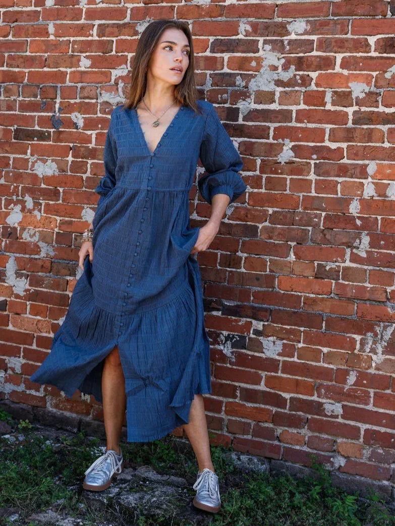 Southern Star Maxi Shirtdress - Insignia Blue - Rain of May