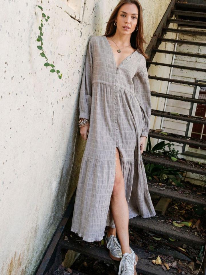 Southern Star Maxi Shirtdress - Silver Lining - Rain of May