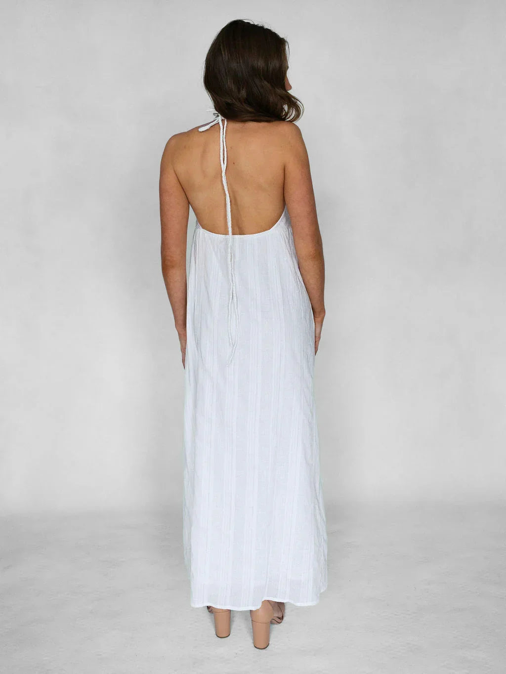 Sweet Nothings Maxi Dress - White & Silver Pinstripe - Rain of May