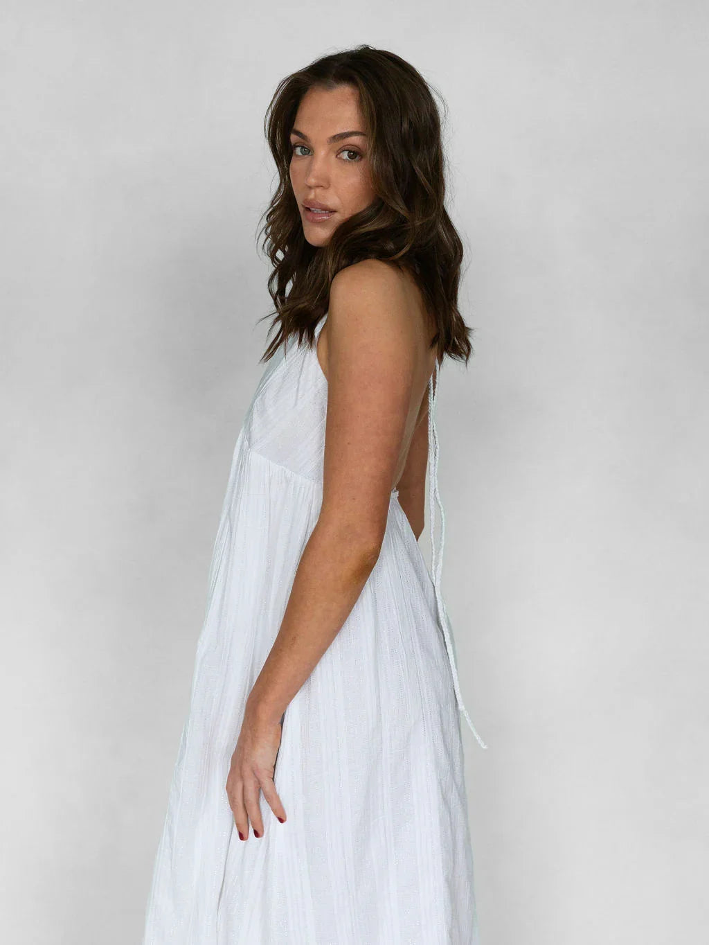 Sweet Nothings Maxi Dress - White & Silver Pinstripe - Rain of May