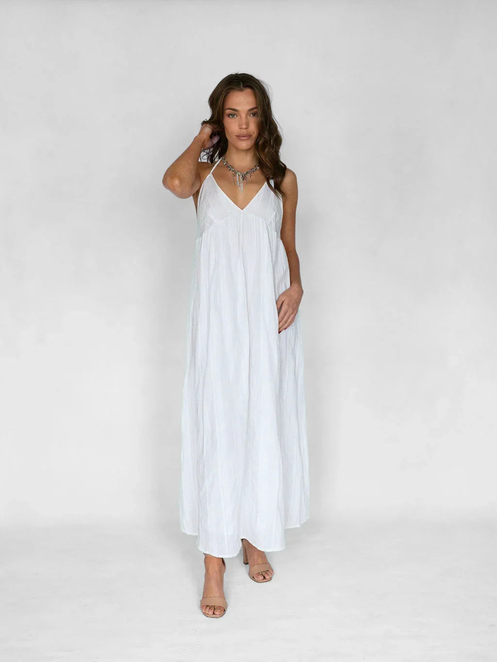 Sweet Nothings Maxi Dress - White & Silver Pinstripe - Rain of May