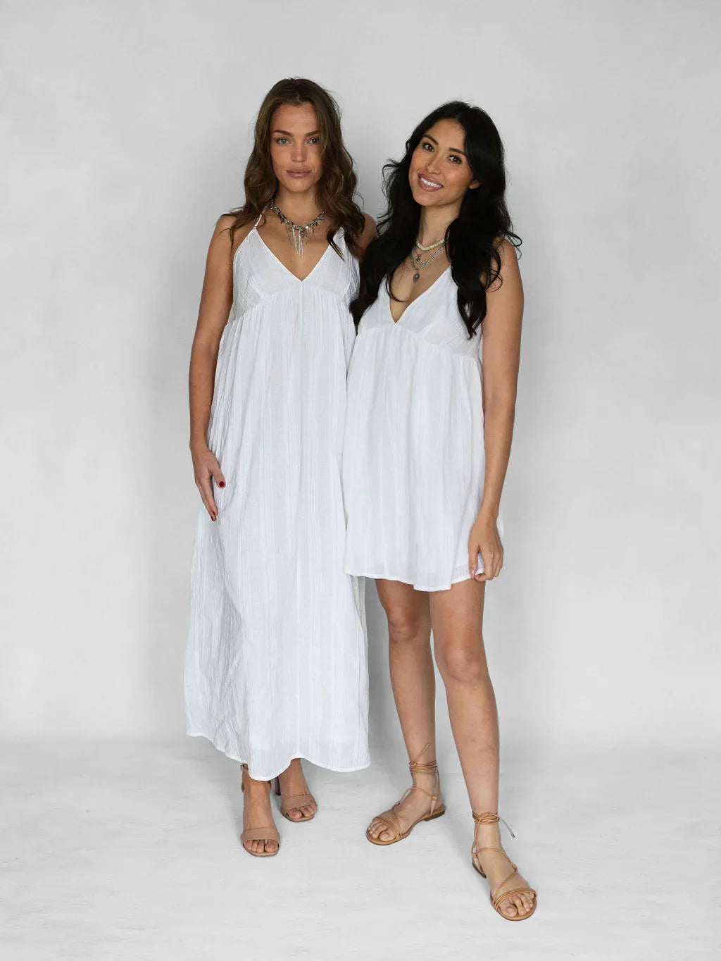 Sweet Nothings Maxi Dress - White & Silver Pinstripe - Rain of May