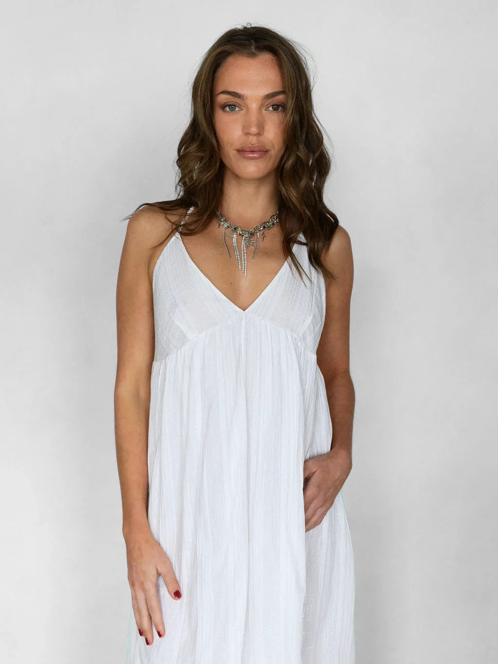 Sweet Nothings Maxi Dress - White & Silver Pinstripe - Rain of May