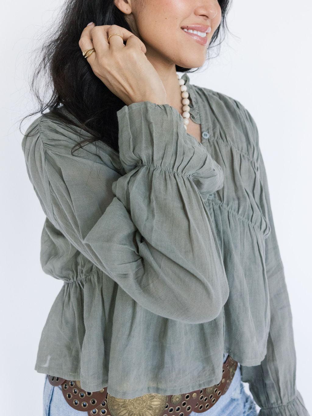 Good Thing Blouse - Green Mist - Rain of May