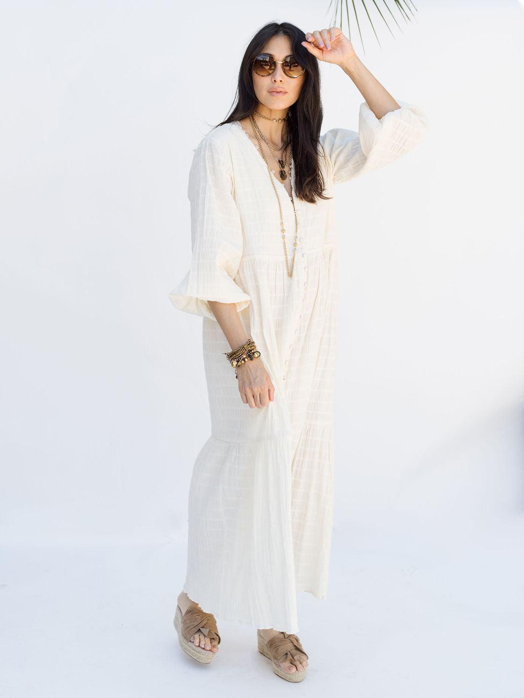 Southern Star Maxi Shirtdress - Egret - Rain of May