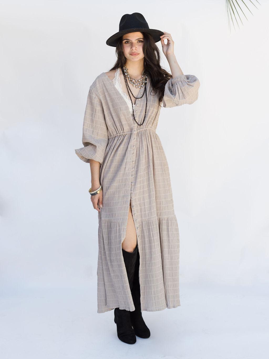 Southern Star Maxi Shirtdress - Silver Lining - Rain of May