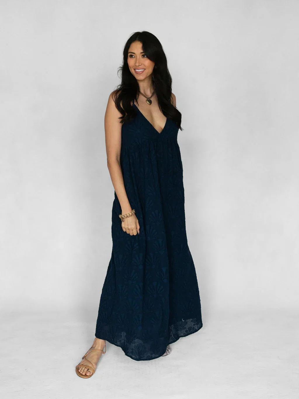 Sweet Nothings Textured Shell Maxi Dress - Navy - Rain of May